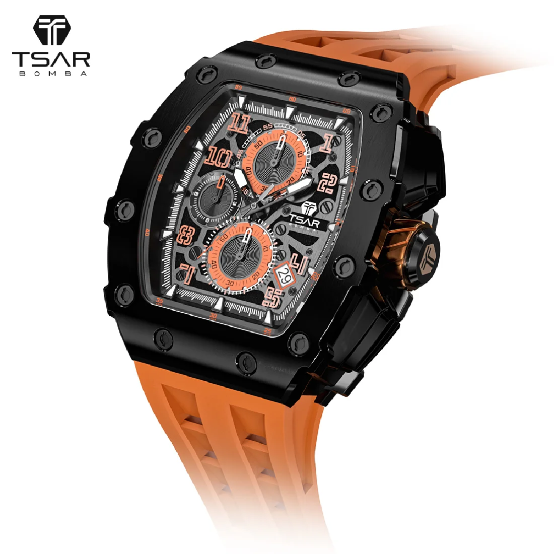 

TSAR BOMBA Tonneau Mens Watch Top Brand Luxury Wristwatch Waterproof Clock Chronograph Fashion Watch for Men Relogio Masculino