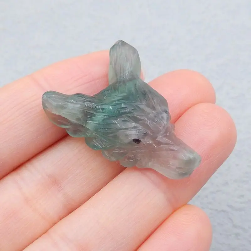 

Natural Stone Rainbow Fluorite Carved Wolf Head Fashion Pendant Bead 31x21x11mm 8g