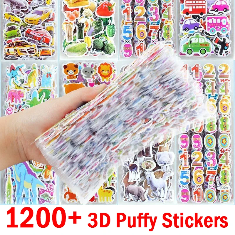 

10Pcs Kids Stickers Different Sheets 3D Puffy Bulk Stickers for Girl Boy Birthday Gift Scrapbooking Teachers Animals Cartoon