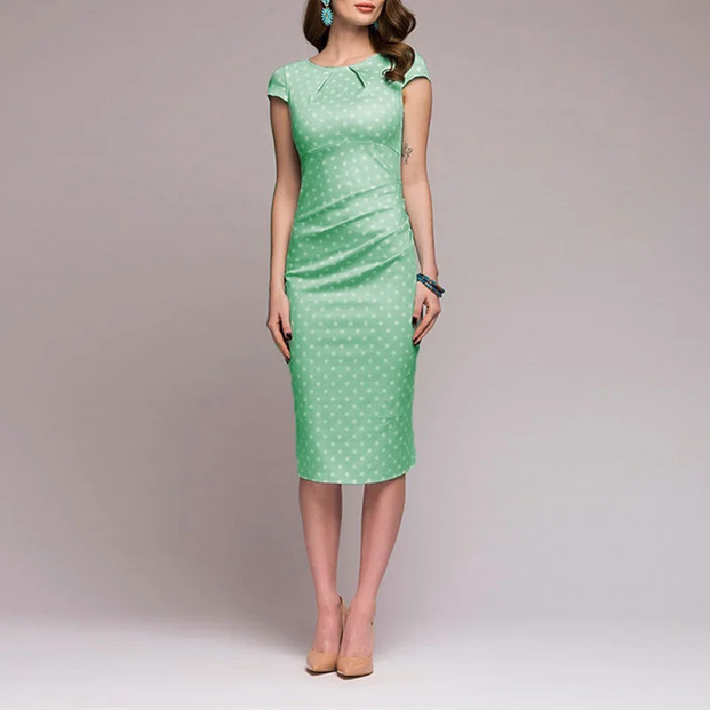 

2022 Women Polka Dot Print Slim Dress Summer Short Sleeve Office Business Sheath Dresses Elegant Party Dresses Vestidos Female