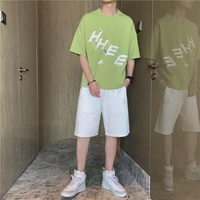 2022 summer 5 4 sleeve set mens fashion hip hop loose cotton t shirt youth leisure handsome two piece set