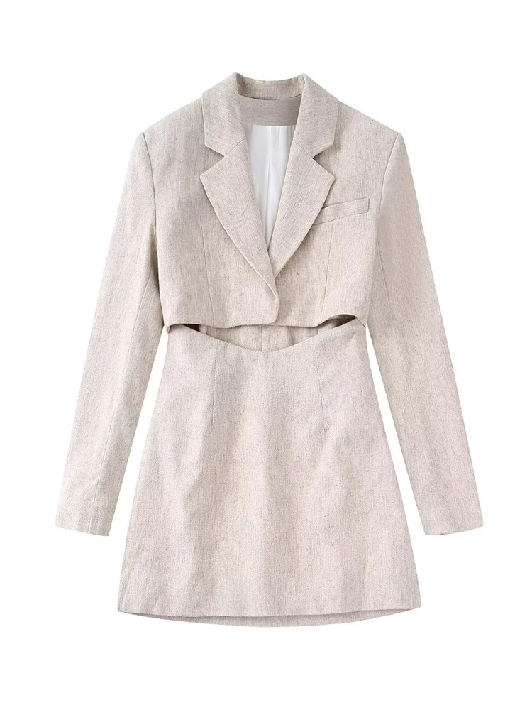 

Женское Модное демисезонное платье-блейзер с длинным рукавом и отложным воротником