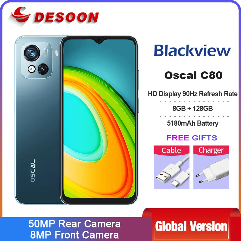 

Blackview Oscal C80 Smartphone 6.5" 90Hz 8GB+128GB Octa Core Android 12 Cell Phone 5180mAh 50MP Camera Fast Charging Phone