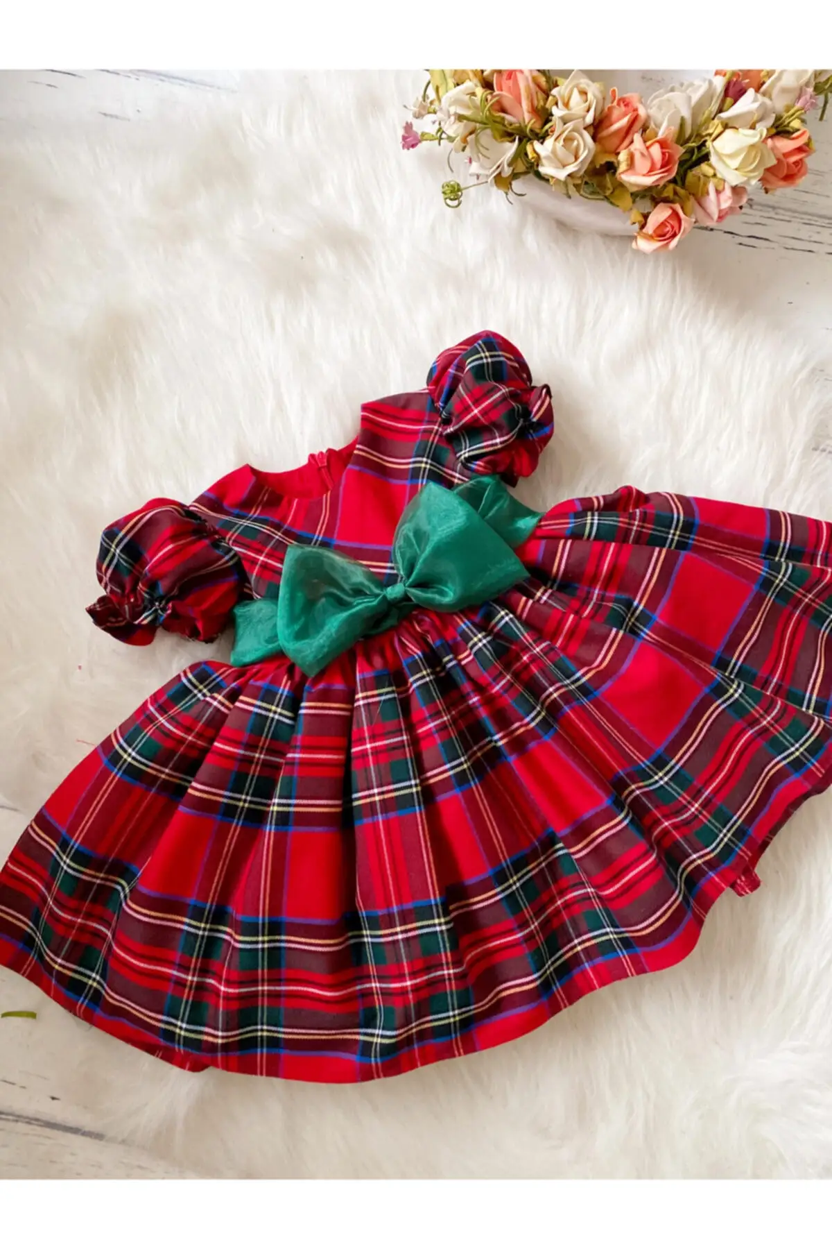 

Plaid green bow dress clothing