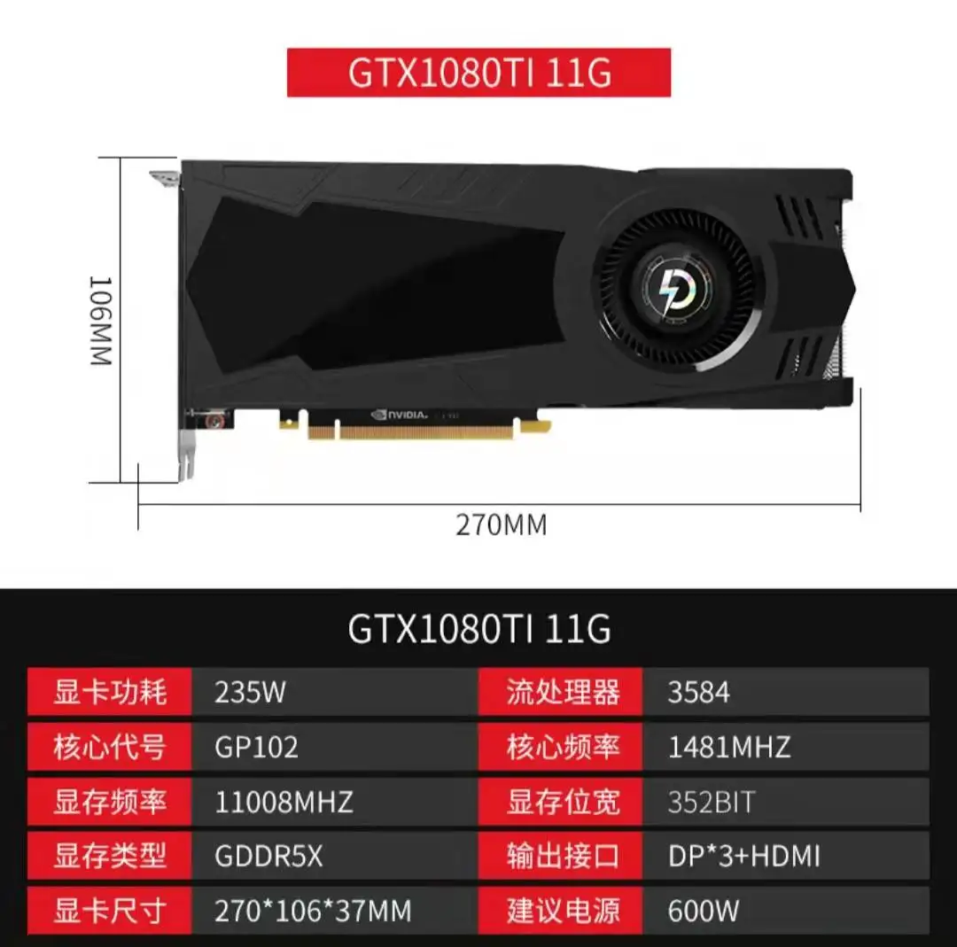 

Новая 1080ti 11g видеокарта 352bit gddr5x 1481mhz 235w поддерживает разгон
