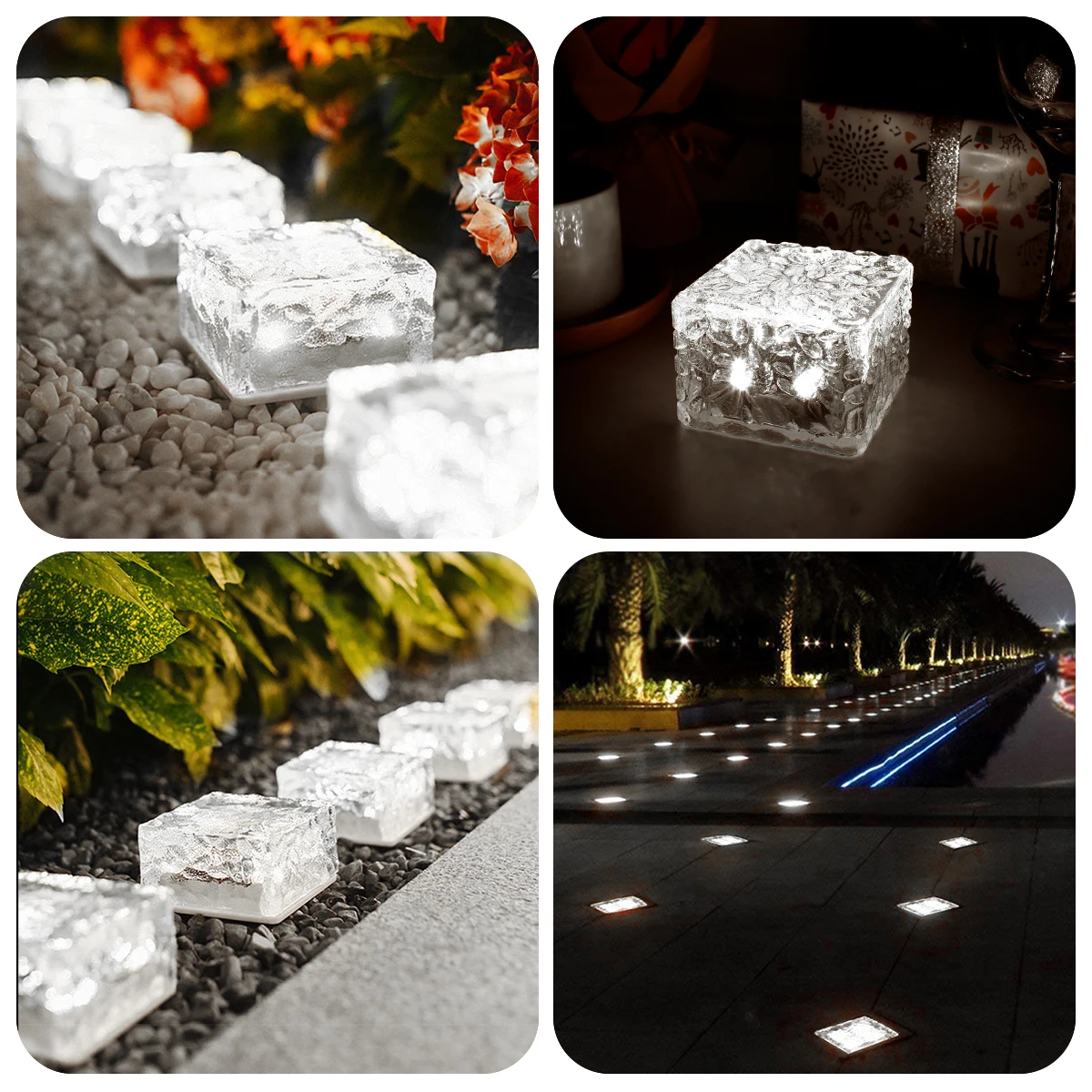 4pcs Solar Led Light Clear Ice Cube Lights Outdoor Waterproof LED Solar Brick Light Square Buried Lamp Patio Lawn Garden Decor images - 6