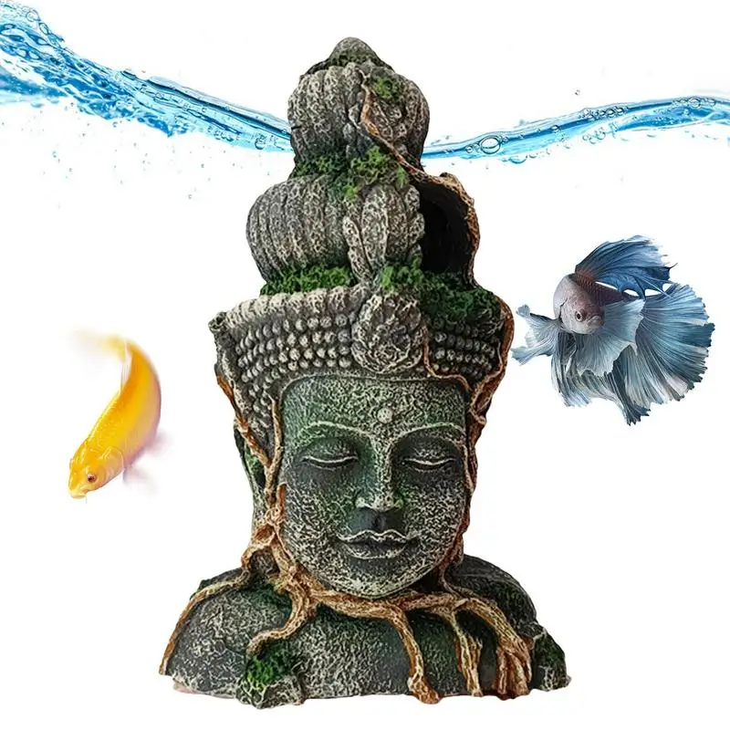 

Buddha Aquarium Decorations Buddha Head Statue Aquarium Decor Fish Hideout Cave For Large Fish Tank Ornaments Sleep Rest Hide