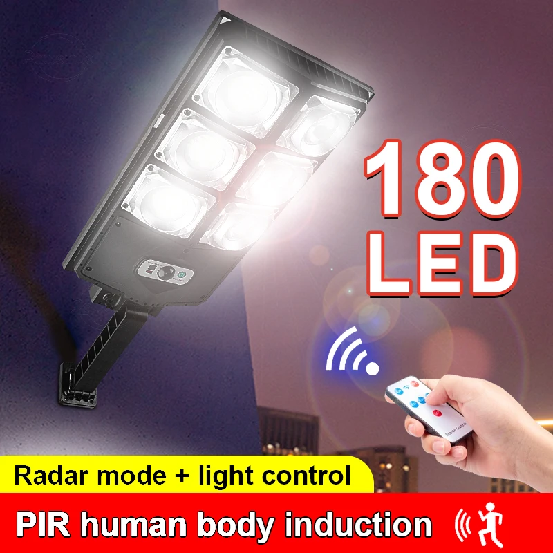 

New Update 180 COB Solar Led Light Outdoor Street Led Solar Lamp IP68 Waterproof Radar Sensing Garden Lights With Remote Control