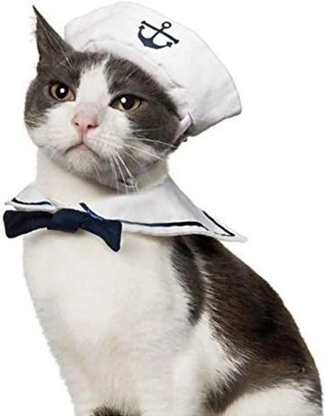 

ATUBAN Pet Sailor Costume for Cats Small Dogs Halloween Cat Sailor Hat with Tie Collar Doggy Navy Outfit Cosplay Apparel