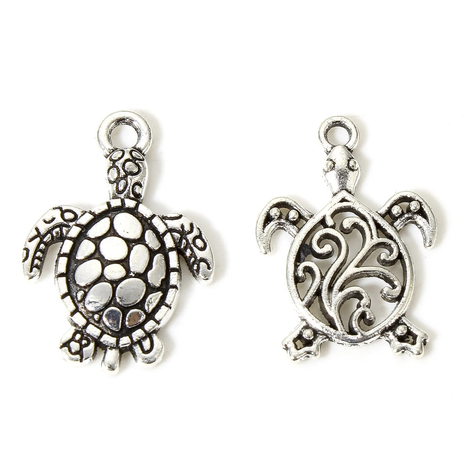 

100 PCs Antique Silver Color Sea Turtle Charms Pendants Vintage Animal Necklace Pendants for DIY Women Men Jewelry Making