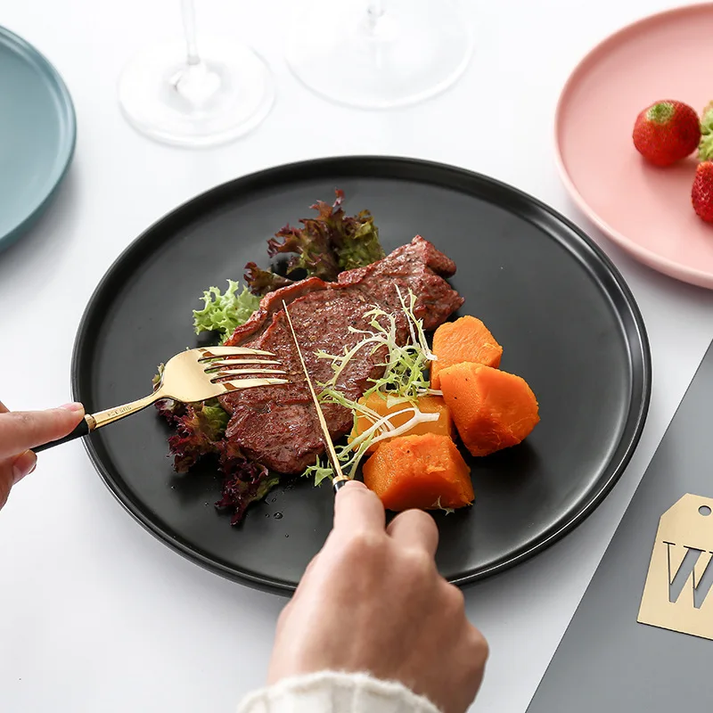 

Nordic Black Salad Steak Plate Ceramic Dinner Plate Matte 8 Inch Porcelain Dessert Dishes Restaurant Tableware Kitchen Utensils