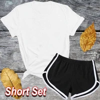 women shorts set summer sport wear casual cotton yoga gym lady clothes suit shorts and t shirt