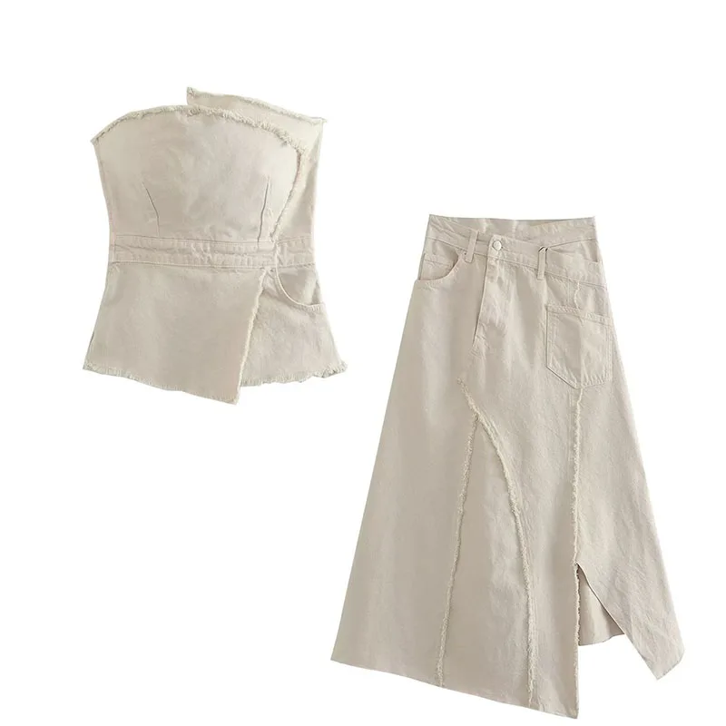 

Женский комплект из двух предметов, сезон осень-зима 2023, трендовые Асимметричные колготки с открытой спиной и высокой талией, элегантный костюм с юбкой