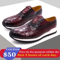 leather handmade mens shoes comfortable casual sports style lace up shoes wine red color daily dating party mens shoes