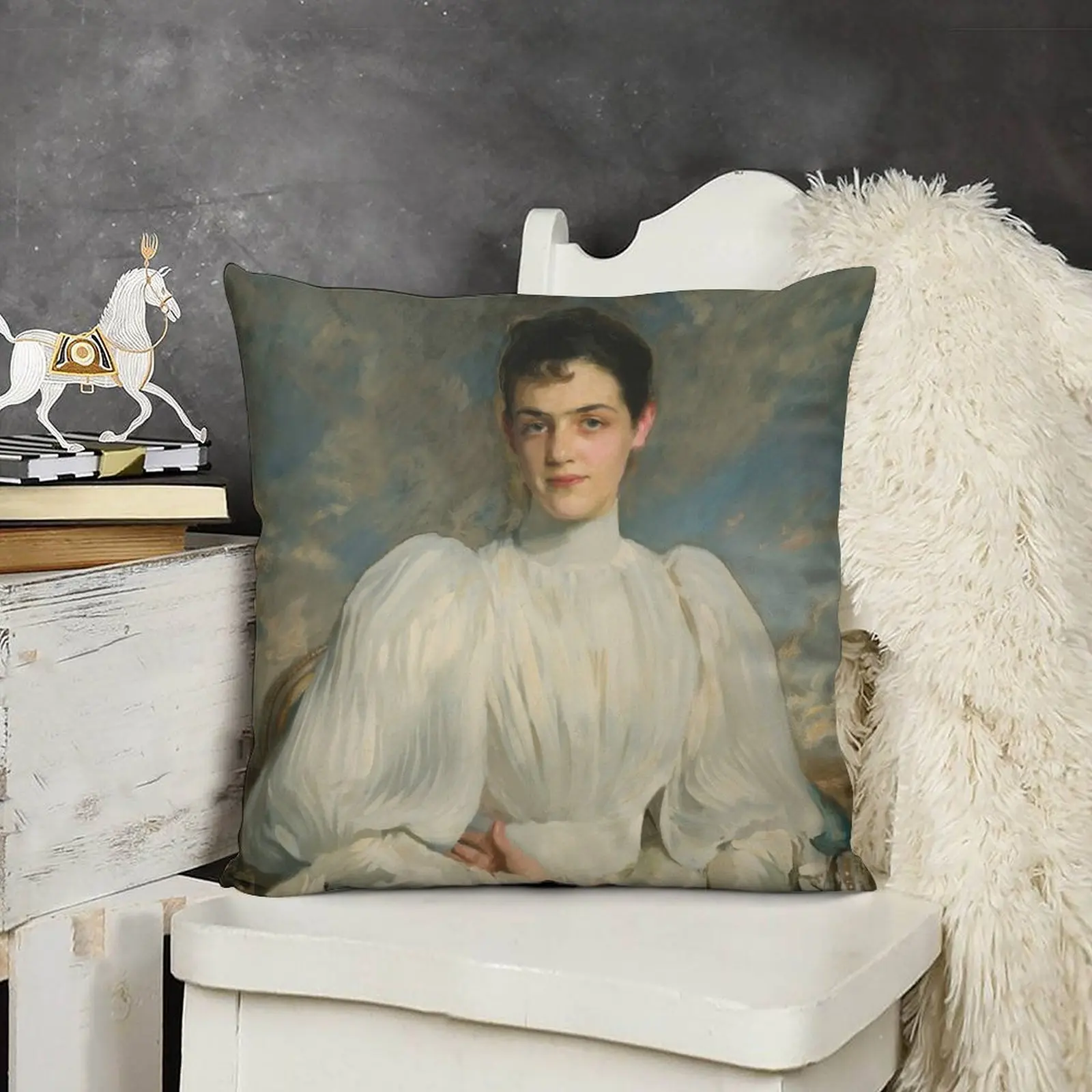 Винтажная Подушка John Singer серебряного цвета с портретом Elsie Wagg c1898 изобразительное