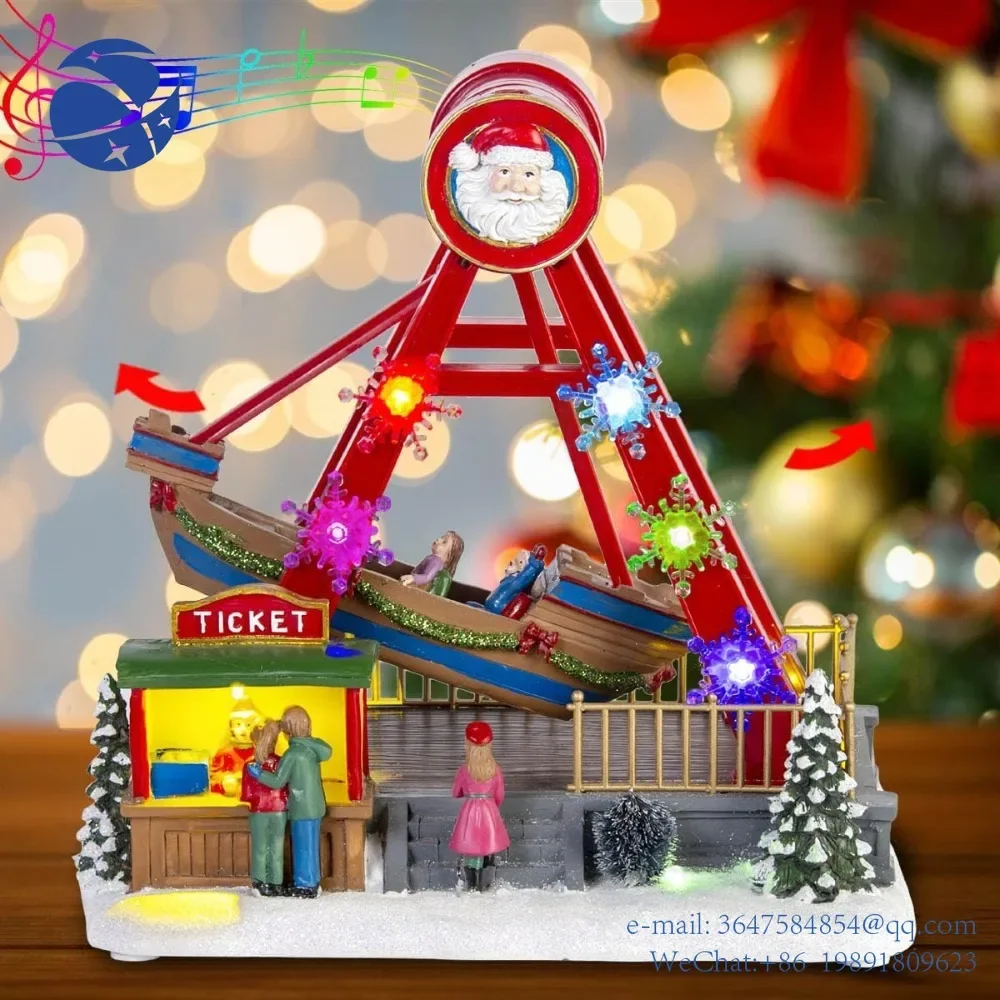 

YunyiChristmas коллекция деревни, Карнавальная поездка, корабль Санты, анимационная лодка с огнями и музыкальными украшениями