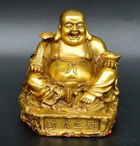 

Chinese buddhism brass ru yi happy laugh Maitreya Buddha lucky statue