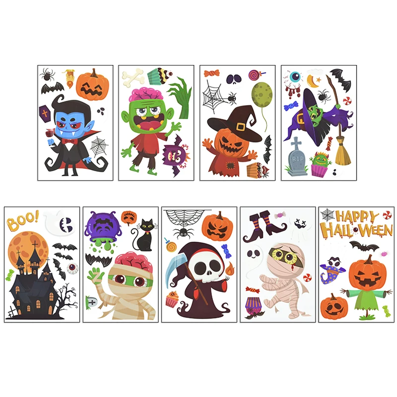 Симпатичные Мультяшные наклейки на окна Хэллоуин ведьма летучая мышь Тыква