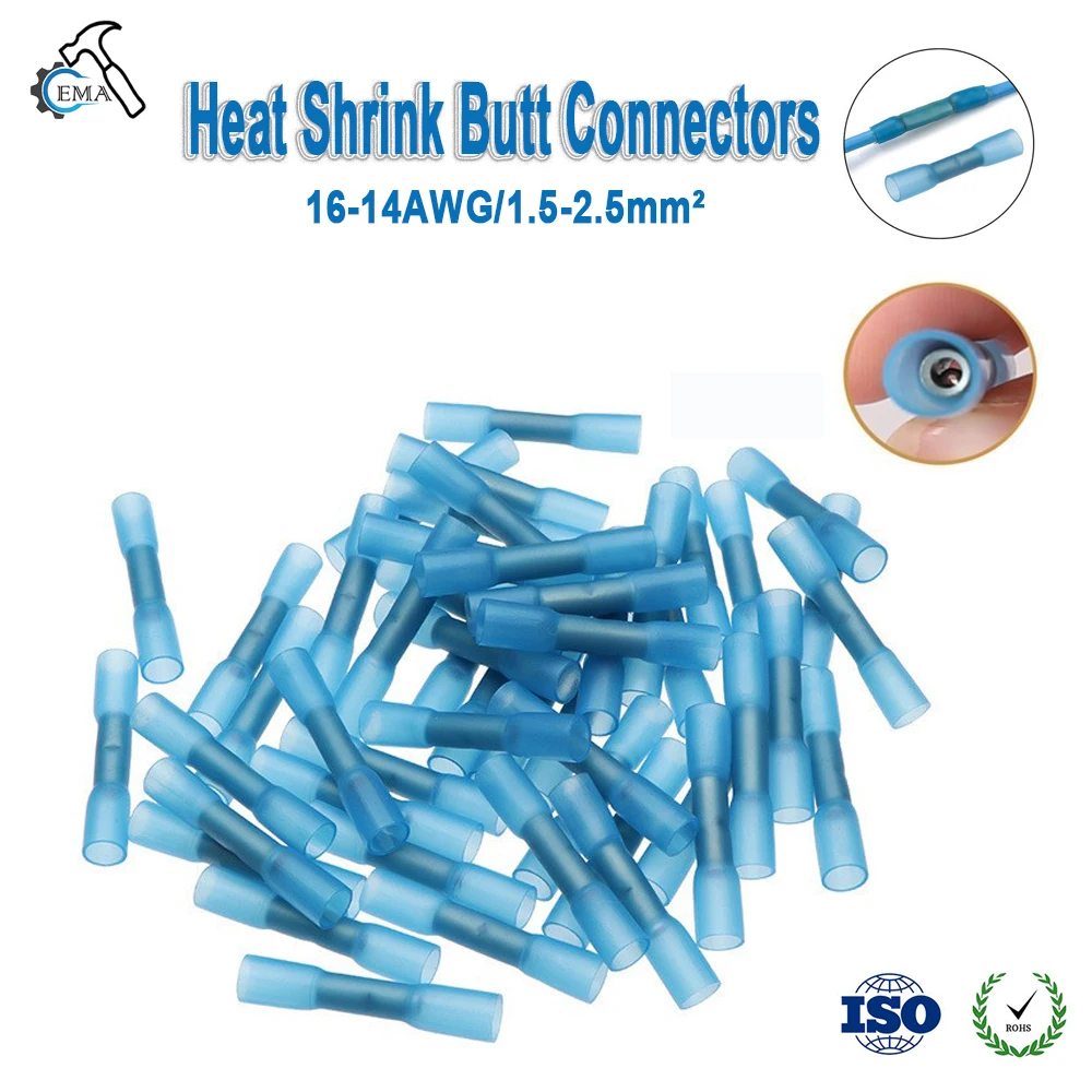 25/50/100 шт. синие термоусадочные стыковые клеммы изолированные разъемы для