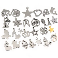 30pclot 316 stainless steel five pointed star cute necklace pendant charms small cat dolphin fish charms for diy jewelry making