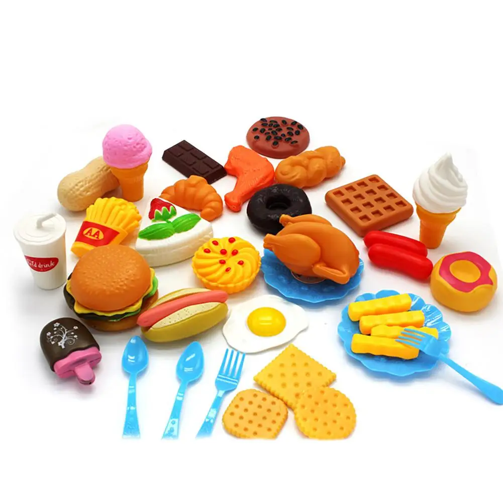 

Plastic Fast Food Playset Mini Hamburg French Fries Hot Dog Ice Cream Cola Food Toy for Children Pretend Play Gift for Kids
