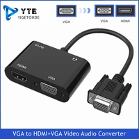 yigetohde vga to hdmivga adapter splitter with 3 5mm video audio converter support dual display for pc projector tv multi port