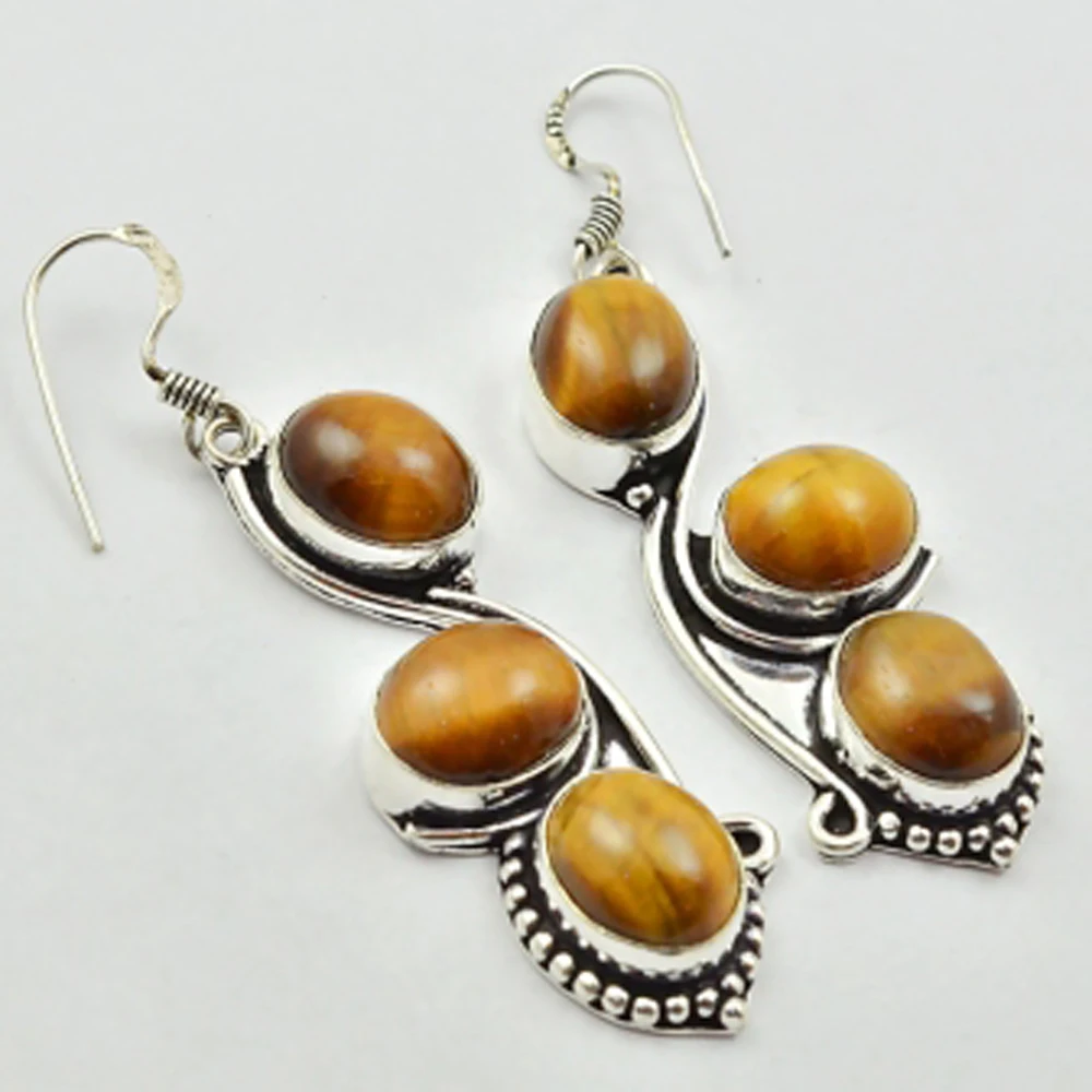 

Tiger Eye , Silvers Overlay on Copper Earrings, 60 mm , E2718