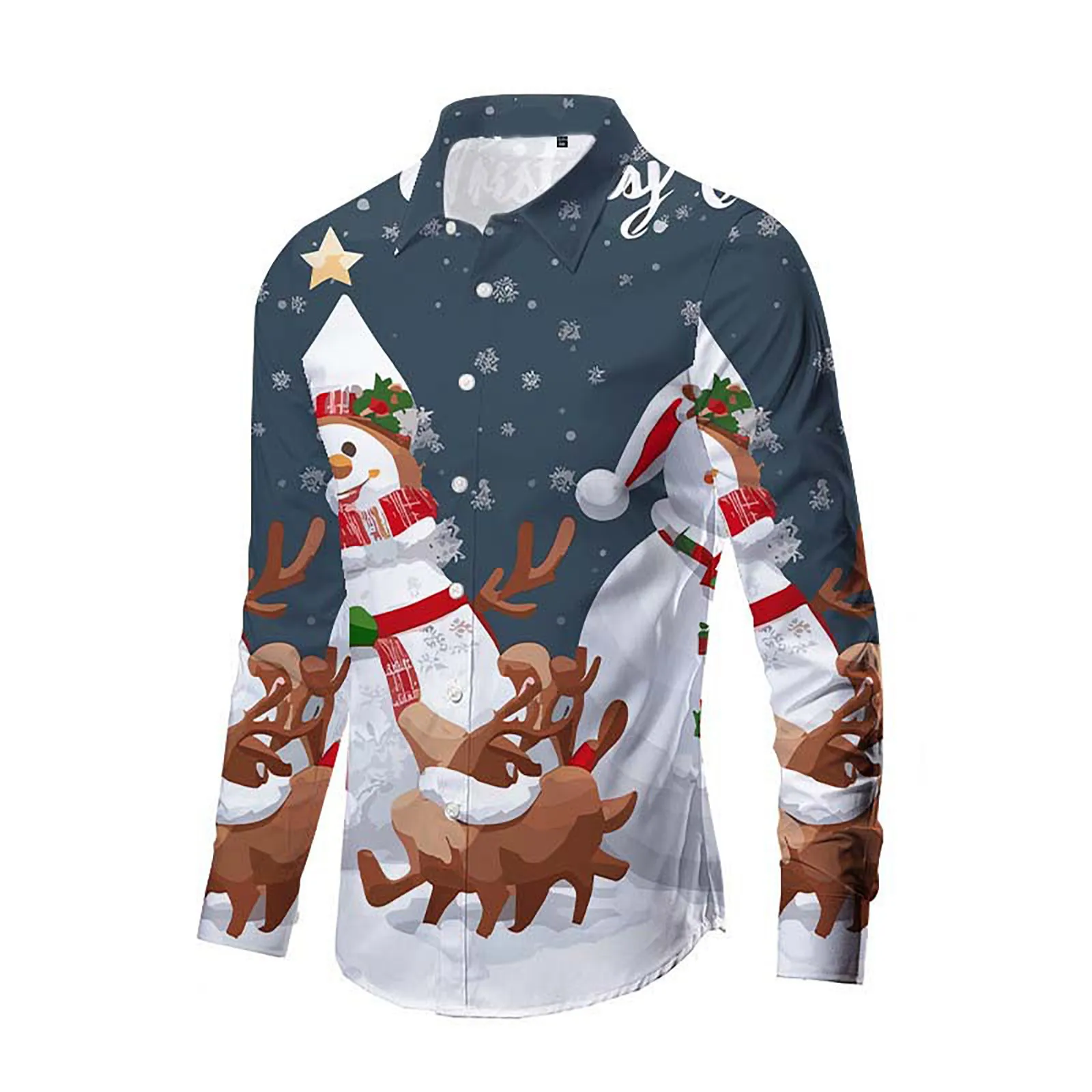 

Man's Christmas Shirt Long Sleeve Snowman Print Male Leisure Style Shirt Fall Winter Retro Korean Fashion Fashion Shirts Tops