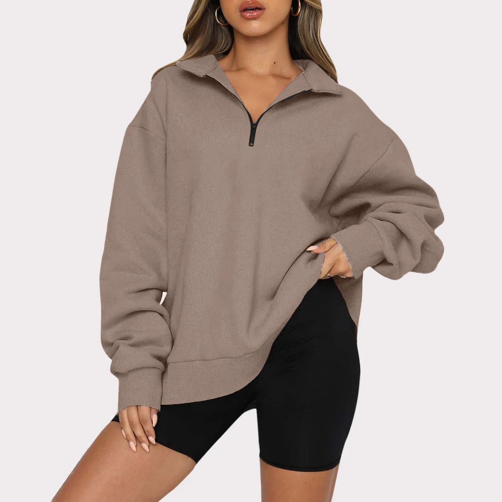 

Hoodies Tops For Womens Oversized Half Zip Pullover Long Sleeve Sweatshirt Quarter Zip Hoodie Junior Fleece Pullover