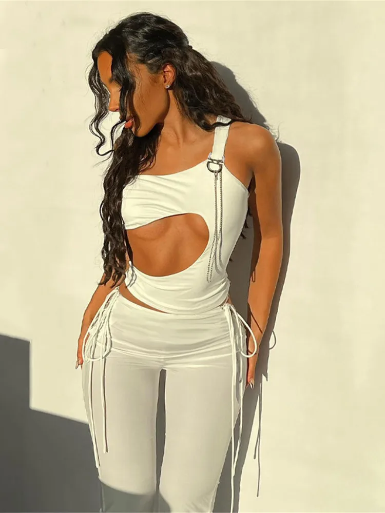 

Akaily Summer Hollow Out 2 Two Piece Sets Womens Outfits 2022 Black Sleeveless Crop Top And Long Pants Sets Female Matching Sets