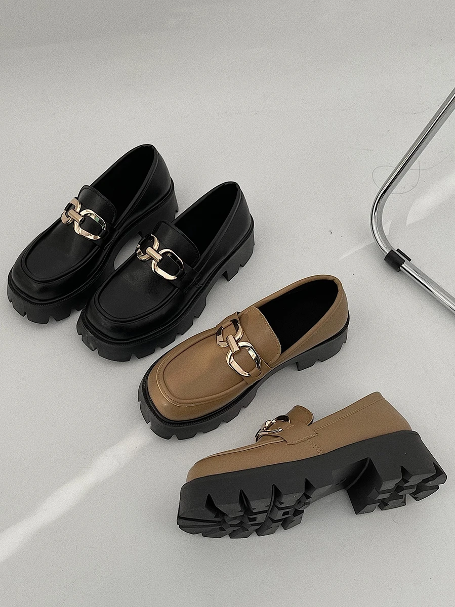 

Shoes Woman Flats British Style All-Match Oxfords Clogs Platform Modis Dress Preppy Retro Leather New Creepers 2022 PU Basic Rom