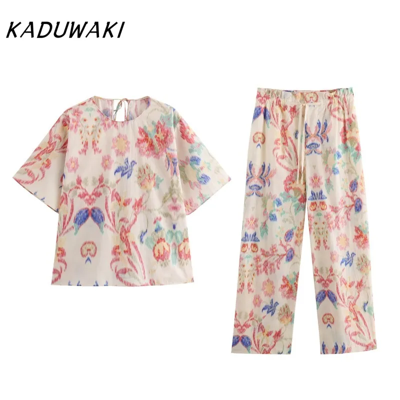 Ретро пуловер KADUWAKI с круглым вырезом и длинным рукавом принтом Модные свободные