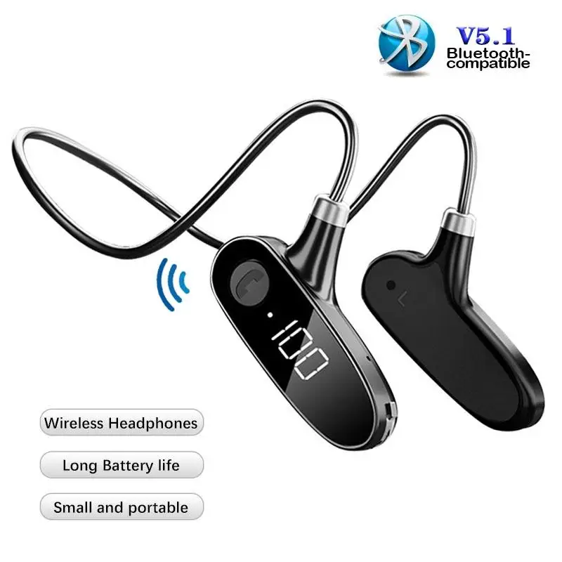 

Bluetooth наушники с костной проводимостью, беспроводные стерео наушники с сенсорным управлением, музыка Hi-Fi с HD микрофоном и дисплеем питания д...