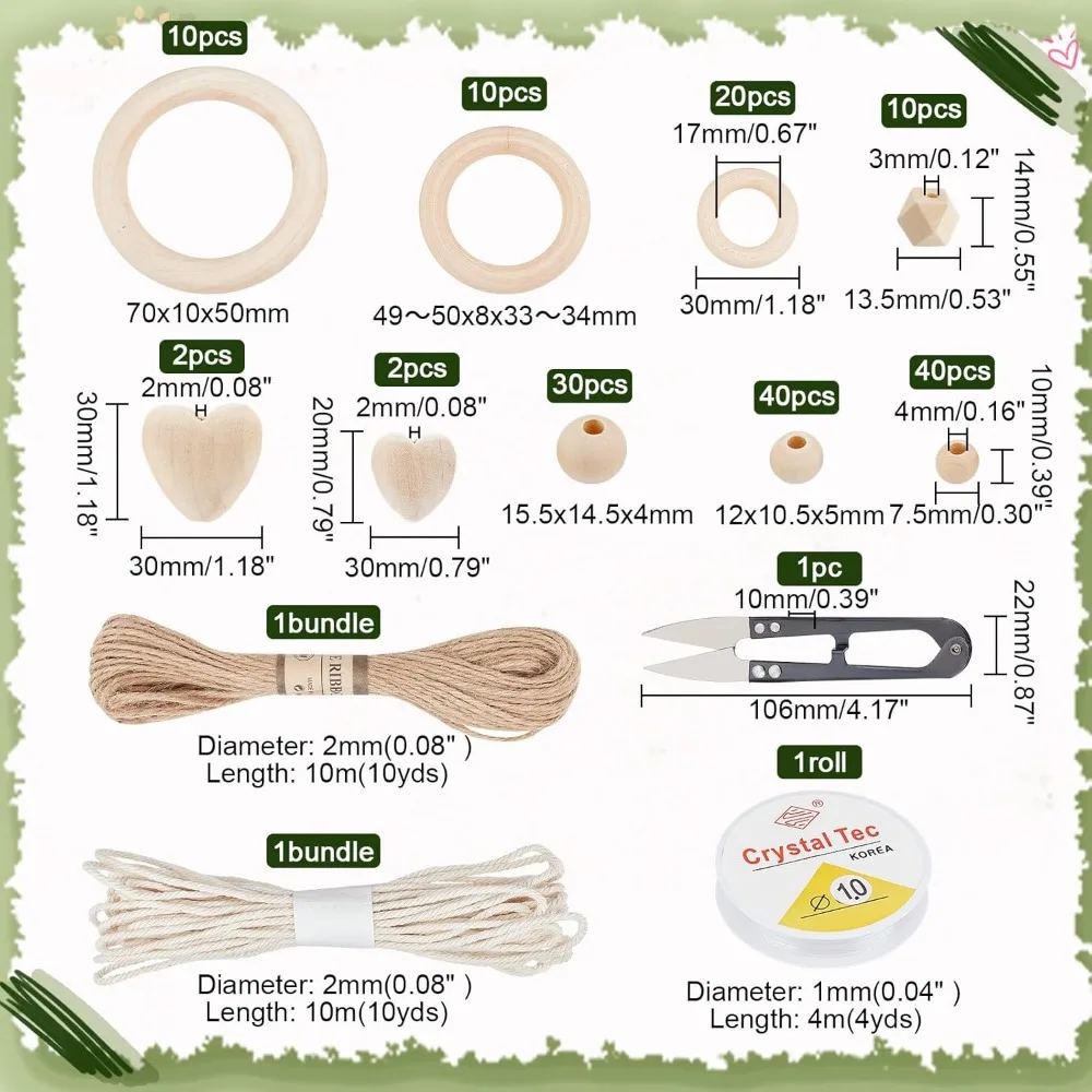 156 Шт. Набор Деревянных Бусин Для Маграммы Необработанные Деревянные Кольца И