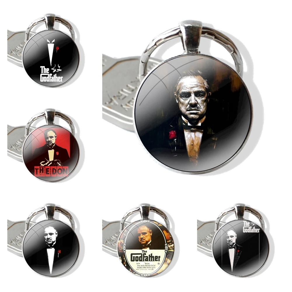 

The godfather god father Glass Cabochon Keychain Pendant Car Key Chains Handmade Cartoon Design Fashion Creative