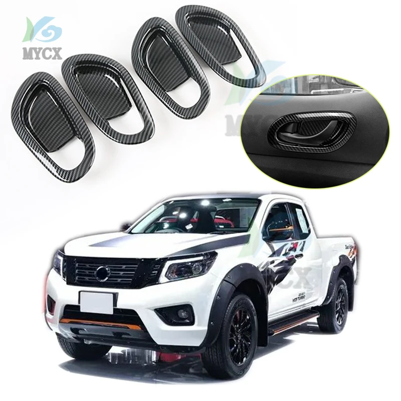 

For Nissan Navara NP300 ST 2019 - 2022 Carbon fiber Interior Inner Door Handle Bowl Catch Cover Trim Frame Molding Decoration