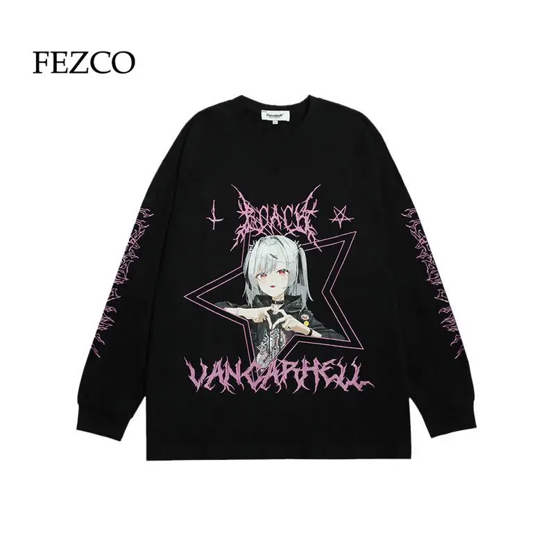 

FEZCO 2022 Spring Sweatshirts Couple Clothes Gothic Oversized Hiphop Anime Print Long Sleeve Streetwear Women Couple Clothes
