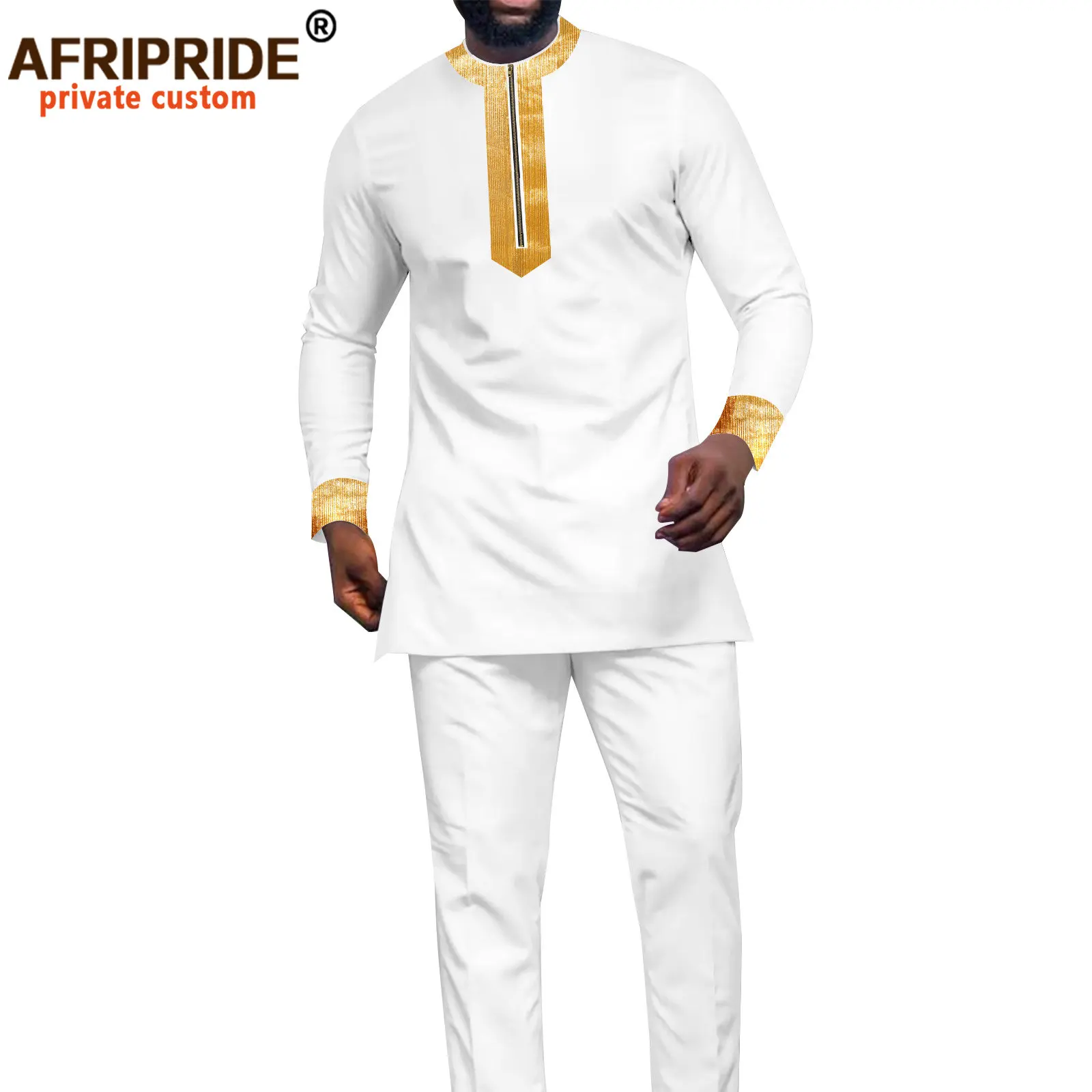 Men Tracksuit African Traditional Clothing Dashiki Embroidery Shirts and Pant 2 Piece Set Ankara Outfits African Suits A2216135