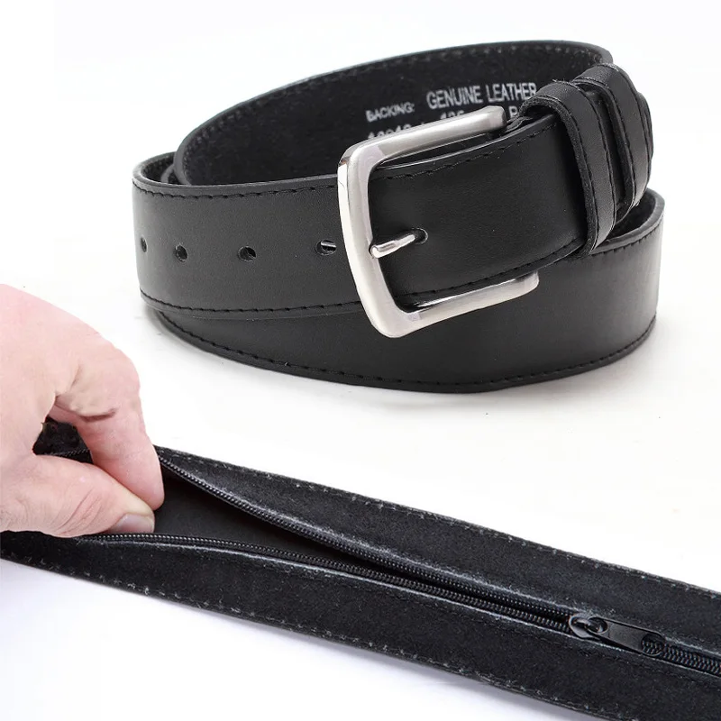 Zipper Hiding Cash Anti Theft Belt Daily Travel PU Leather Waist Bag Men Women Hidden Money Strap Belt Length 125cm