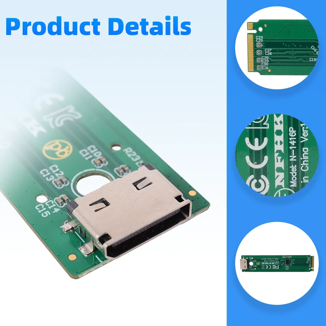 Фото Адаптер NVMe M.2 к Oculink SFF-8612 с усилением сигнала ревердера для SSD PCIe NVMe M.2 NGFF №4