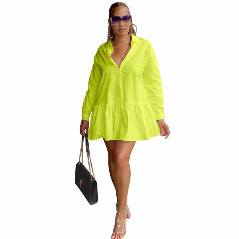 

Autumn Sexy Dresses For Women 2021 Long Sleeve Bodycon Shirt Blouse Dress Female Buttons Flounced Edge Club Mini Dress
