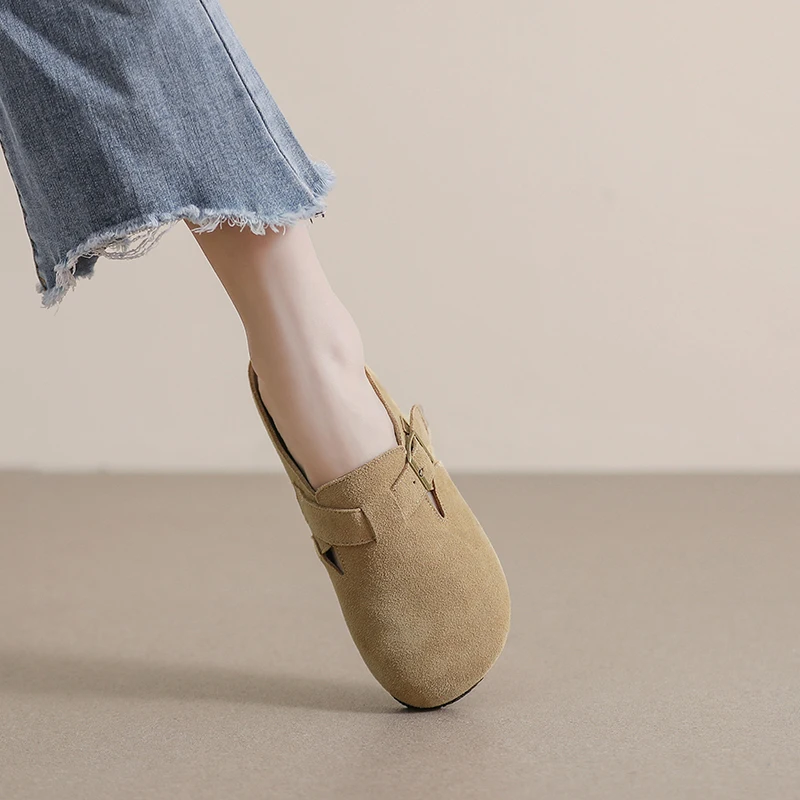 AIYUQI Slippers Women Real Leather 2023 New Large Size 41 42 43 Women Summer Shoes Retro Outerwear Flat Lazy Half Slippers Women