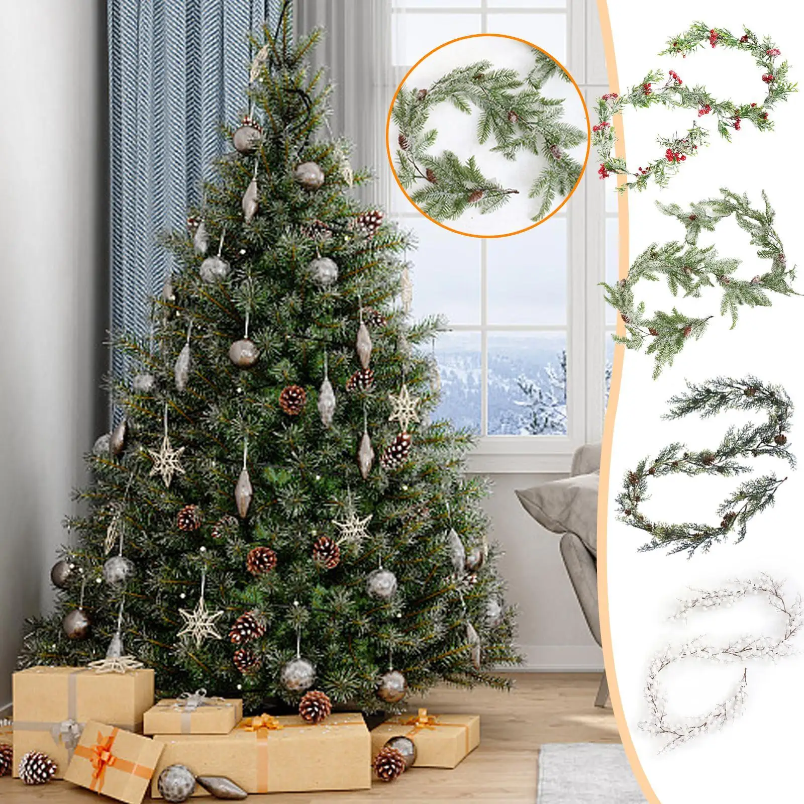 

Christmas Pine Vine Garland With Red Berries Rattan Home Party Wall Door Decor Christmas Tree Ornaments Xmas Wreath