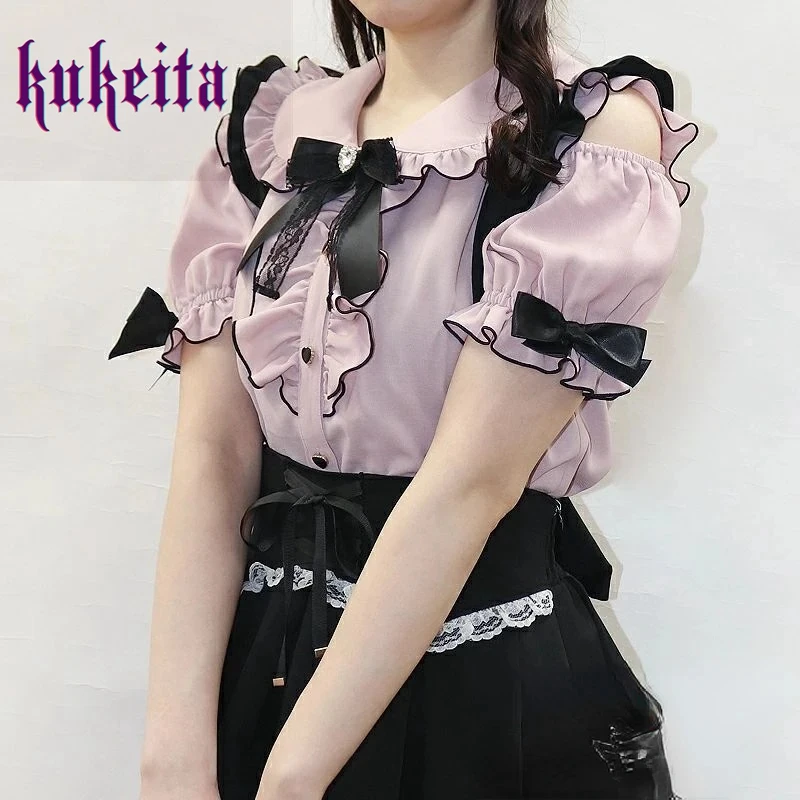 Harajuku Y2k милые блузки в стиле Лолиты женские японские рубашки с воротником Питера