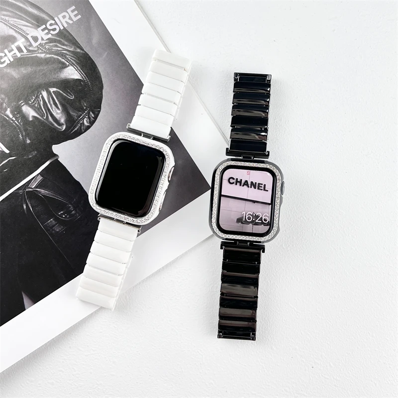 

Ремешок керамический для Apple Watch Band 44 мм 45 мм 42 мм 40 мм 38 мм 41 мм, браслет из нержавеющей стали для iWatch series 6 se 5 4 3 7