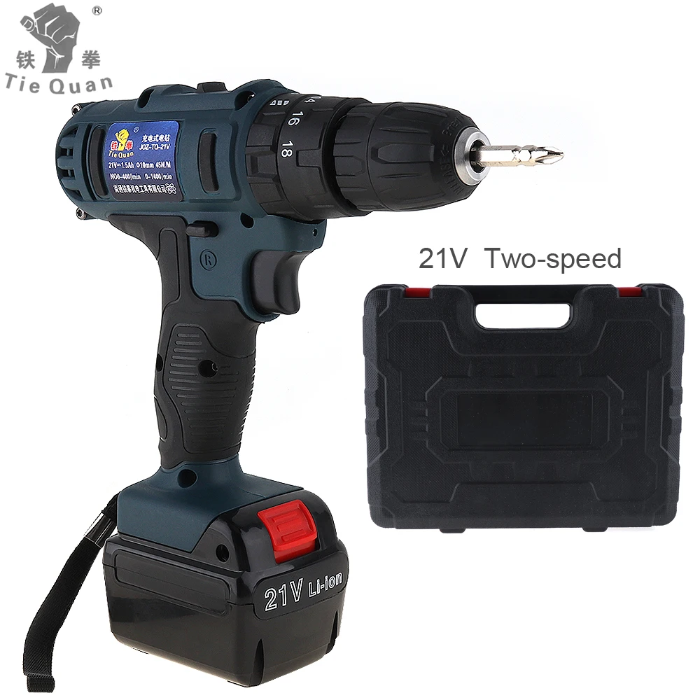 Electric Drill 110-220V Impact Cordless 21V Electric Screwdriver with 45 NM Lithium Battery for Handling Screws / Punching