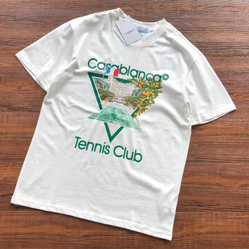 

2023ss Casablanca T-Shirts Inverted Triangle Green Tennis Club Top T-Shirts Men Women Black White Short Sleeve Casual T-Shirt