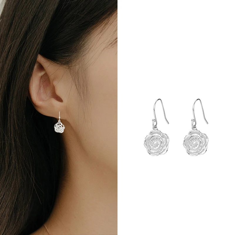 

100% 925 Sterling Silver Flower Earrings for Women Girl Fashion Plant Rose Hollow Out Design Jewelry Birthday Gift Dropshipping