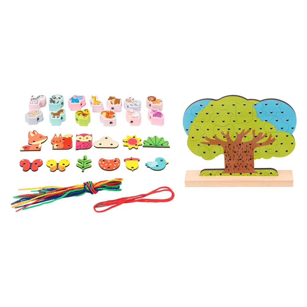 

1 Set of Kids Early Learning Educational Wood Threading Toys Cognitive Toys