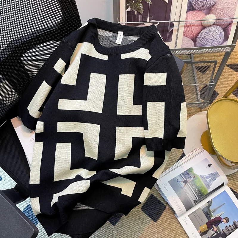 

Round-neck Versatile Sleeve Sweater And Casual Spring Sweater Men's Sweater Summer Five-quarter Short-sleeved